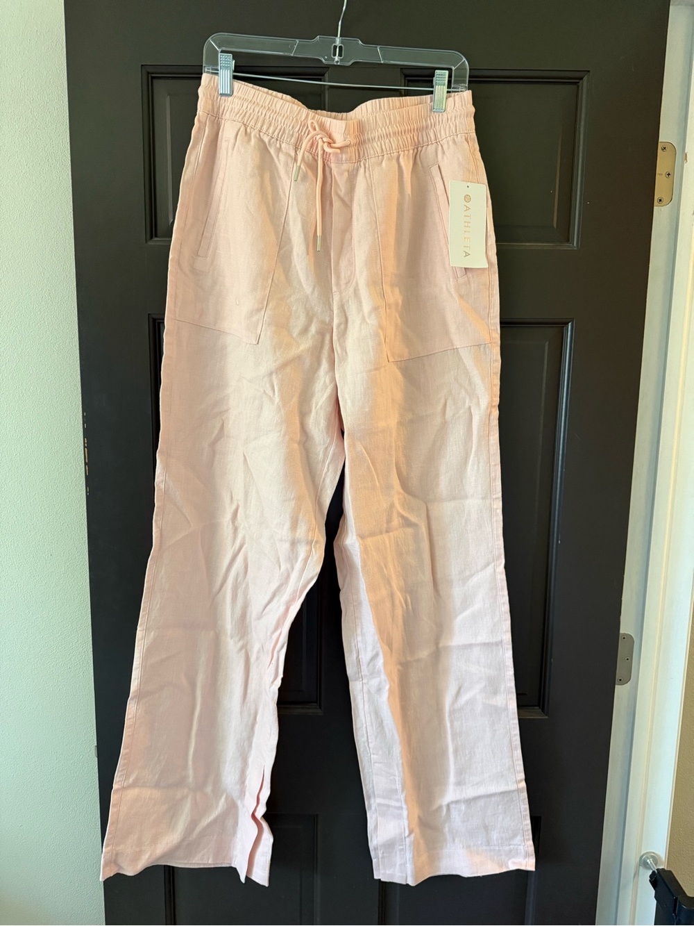 Athleta Medium Tall MT RETREAT LINEN WIDE LEG Pant Pink Sand NWT New